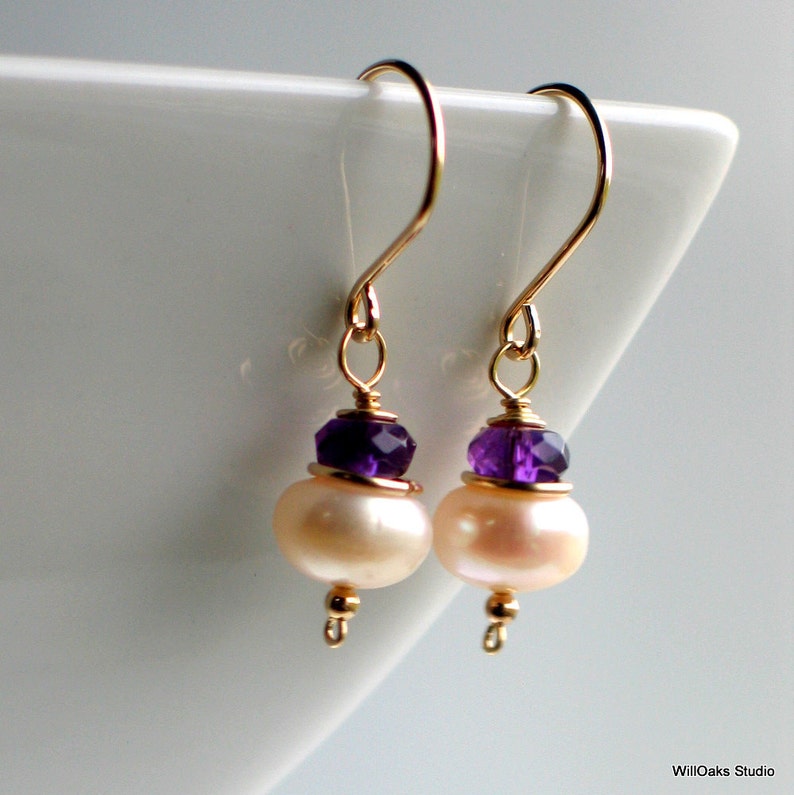 Pearl Amethyst Gold Earrings Handmade Freshwater Pearl - Etsy