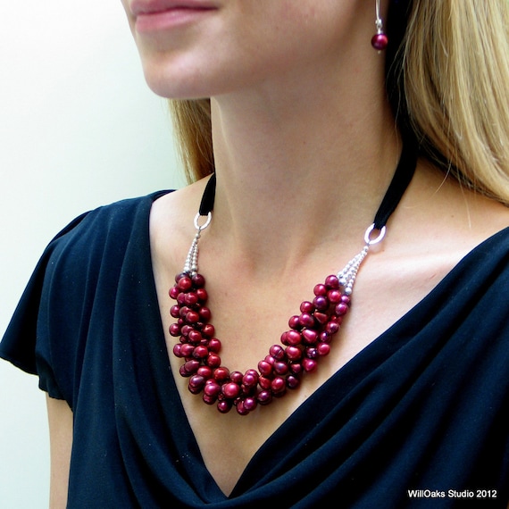 Red Pearl Necklace Ruby Red Freshwater 