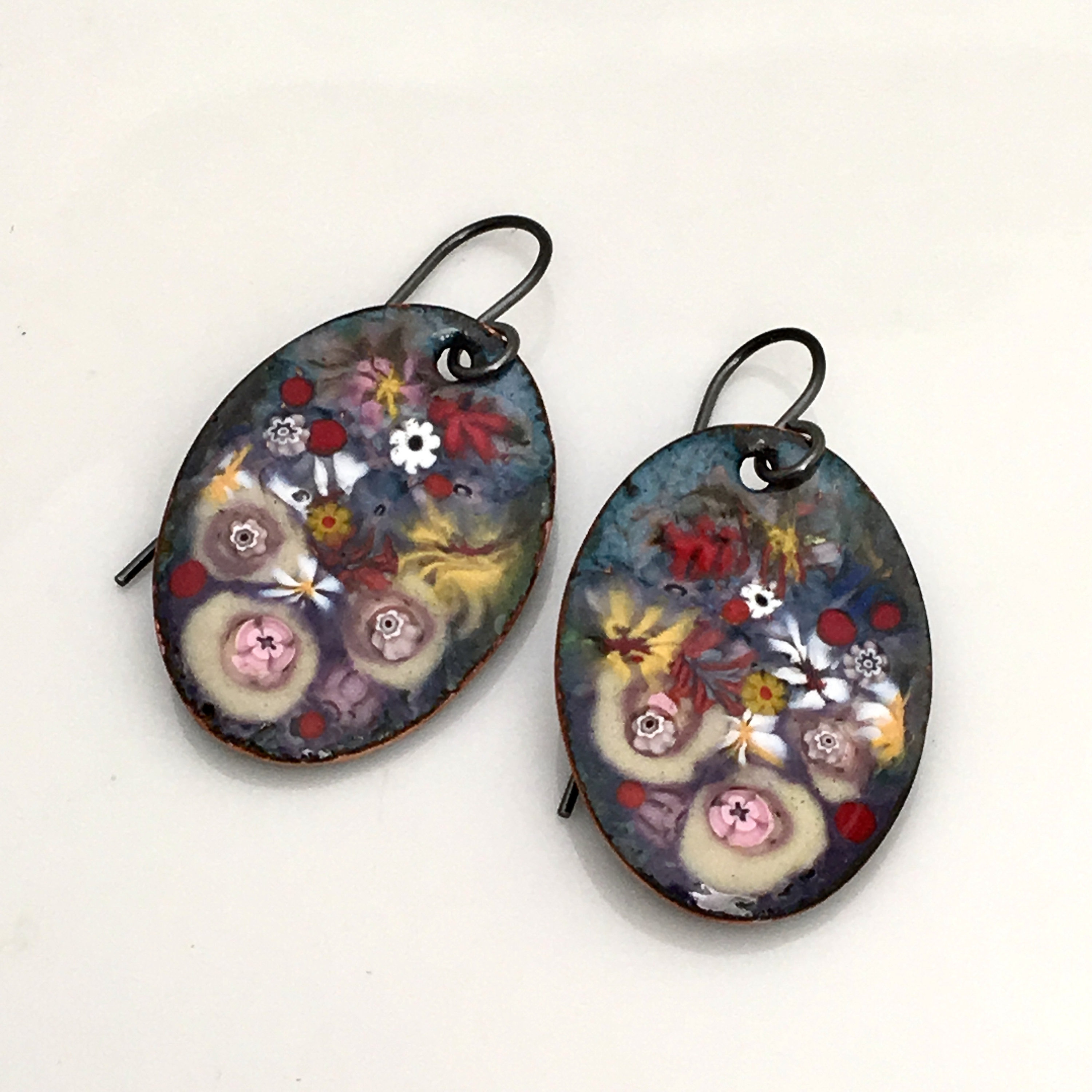 Enamel Jewelry, Enameled Earrings, Colorful Flower Design, Artisan