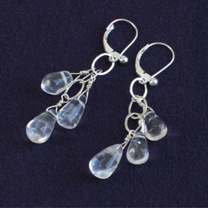 Crystal Quartz Dangle Earrings, Let It Rain, Handmade Triple Raindrops and Sterling Earrings image 4