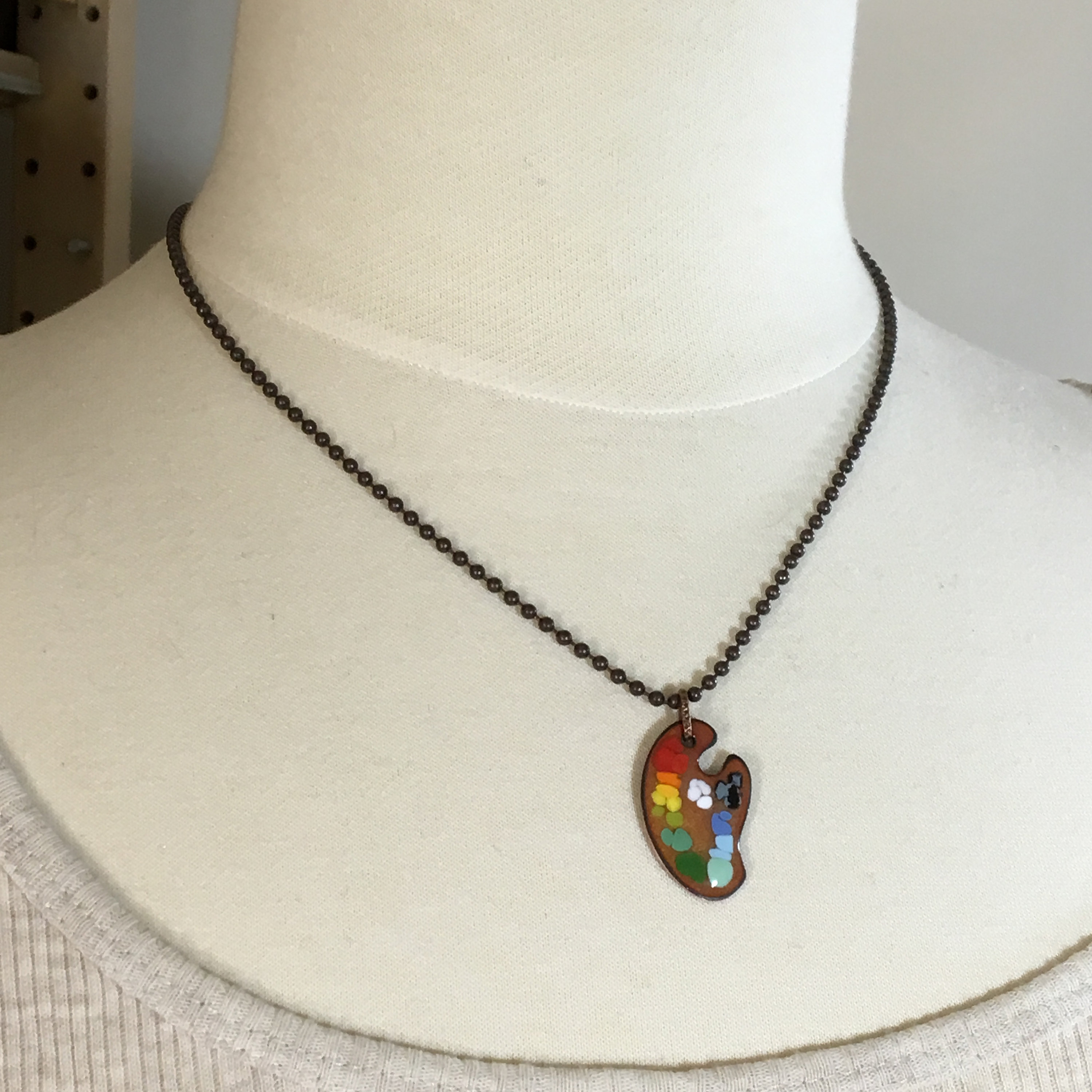 Painters Palettes Pendants, Copper Enamel Necklace for Artist & Art