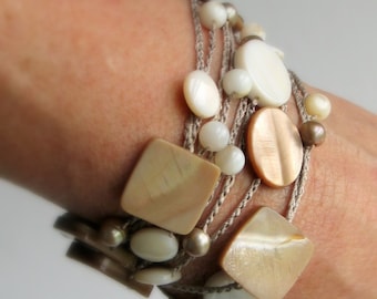 Light Neutrals Wrap Bracelet or Long Silk Necklace