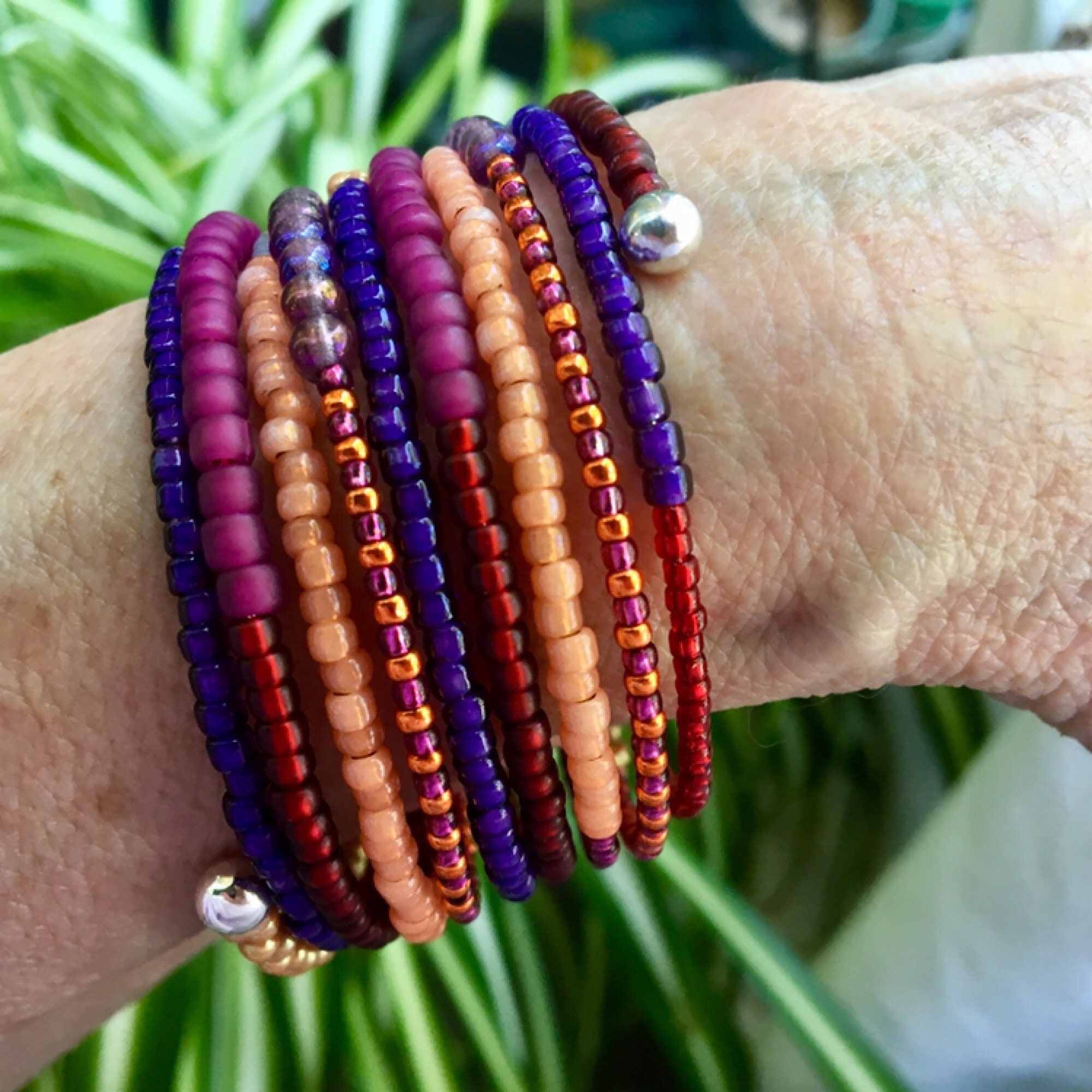 Download Bright Multi Color Glass Wrap Cuff, Original Mix of Texture & Color, Boho Style, Steel Coil ...