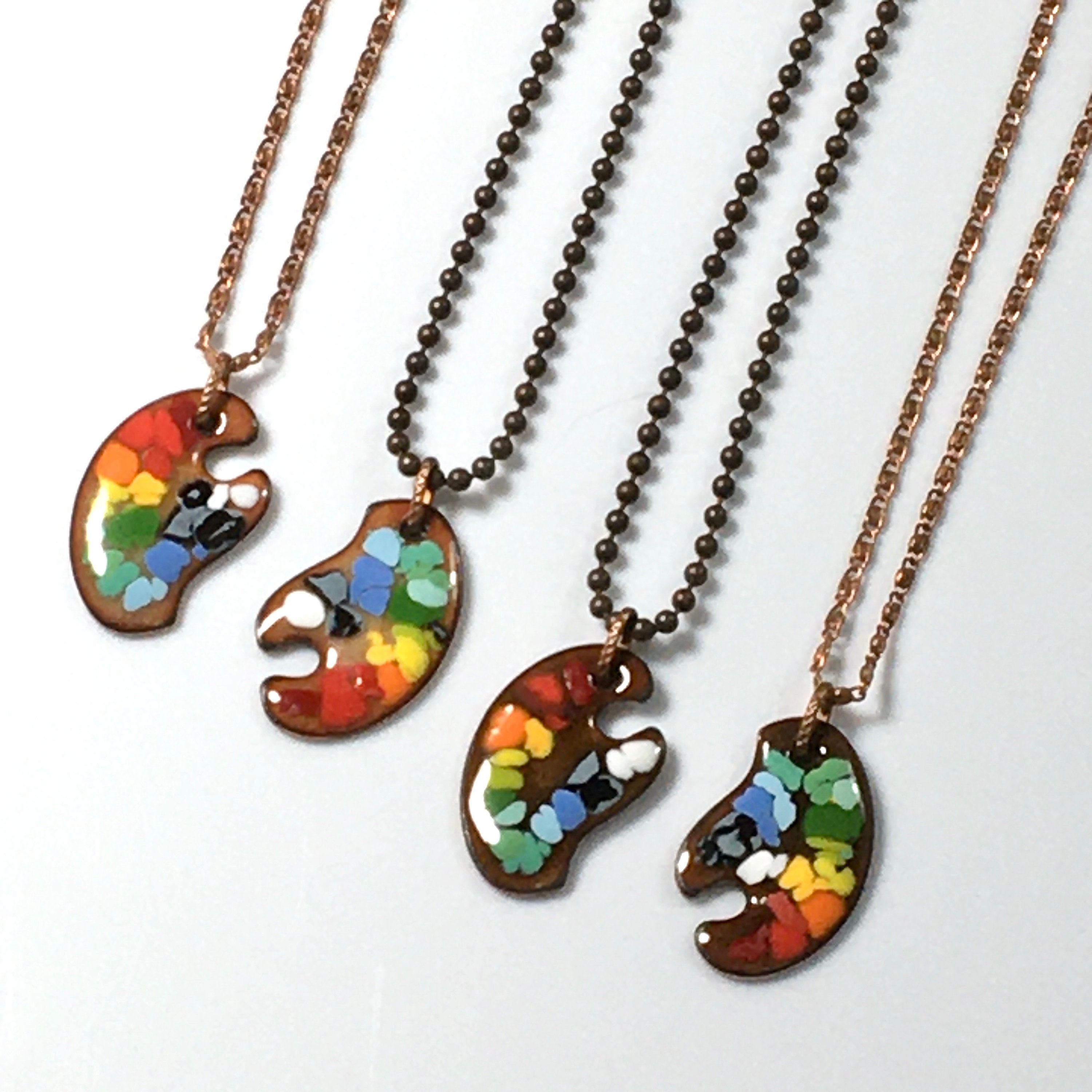 Painters Palettes Pendants, Copper Enamel Necklace for Artist & Art