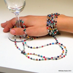Multi Colored Bead Necklace, Colorful Long Stone Beaded Necklace, Layering Hippie Chain, Boho, Wrap Cuff image 3