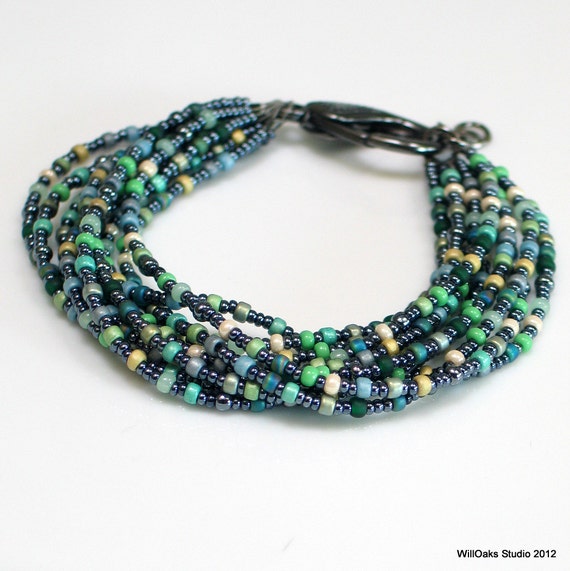Items similar to Spring Color Beaded Bracelet, Multistrand Cuff in ...