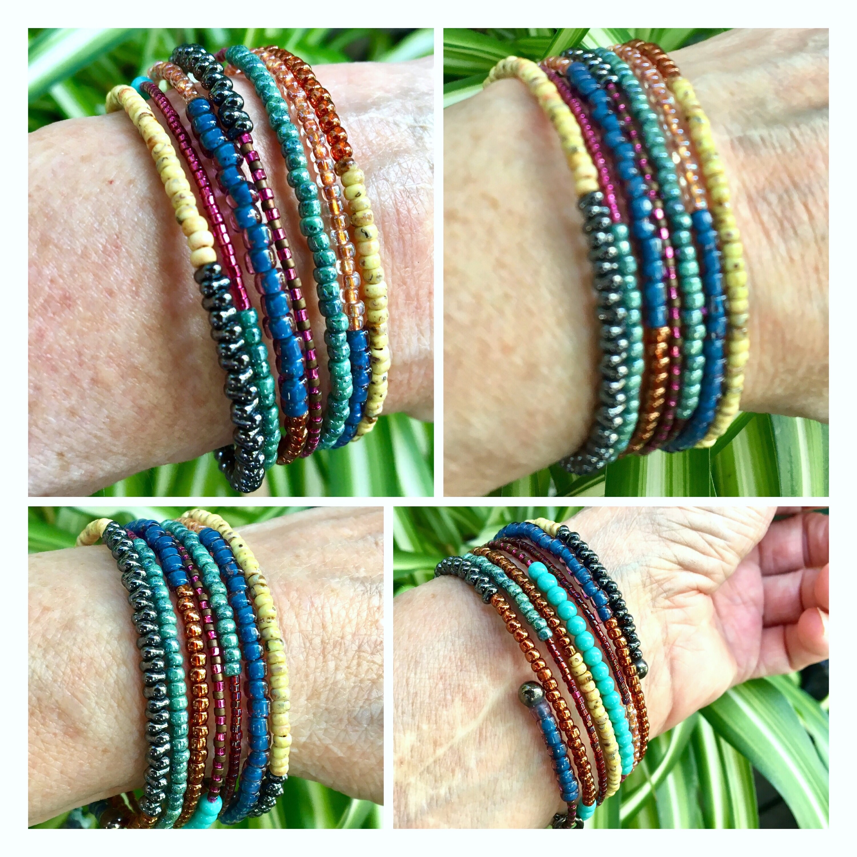 Download Multi Color Glass Wrap Cuff, Original Artistic Mix of Texture & Color, Boho Vibe Steel Memory ...