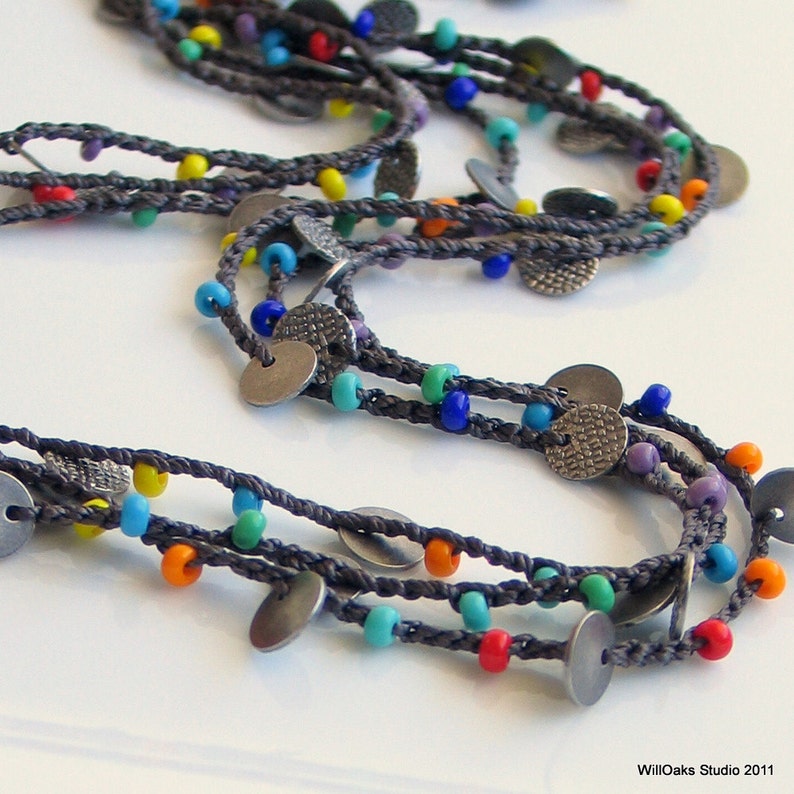 Rainbow Beaded Crochet Necklace or Wrap Cuff Multi-strand - Etsy