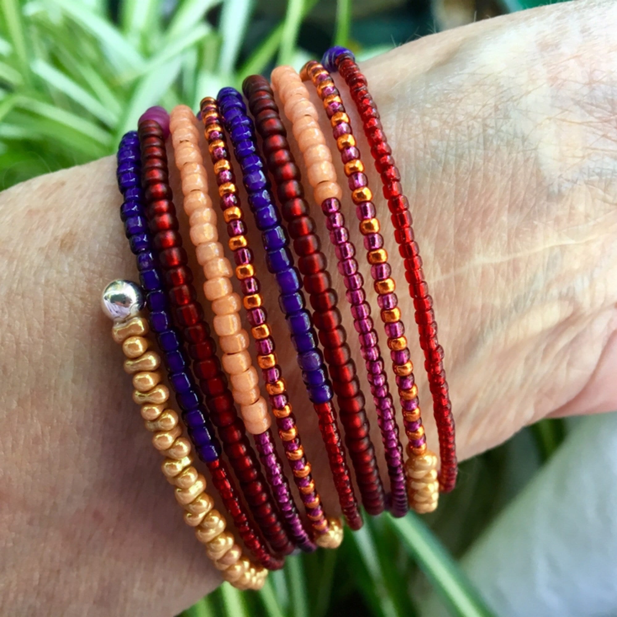 Download Bright Multi Color Glass Wrap Cuff, Original Mix of Texture & Color, Boho Style, Steel Coil ...