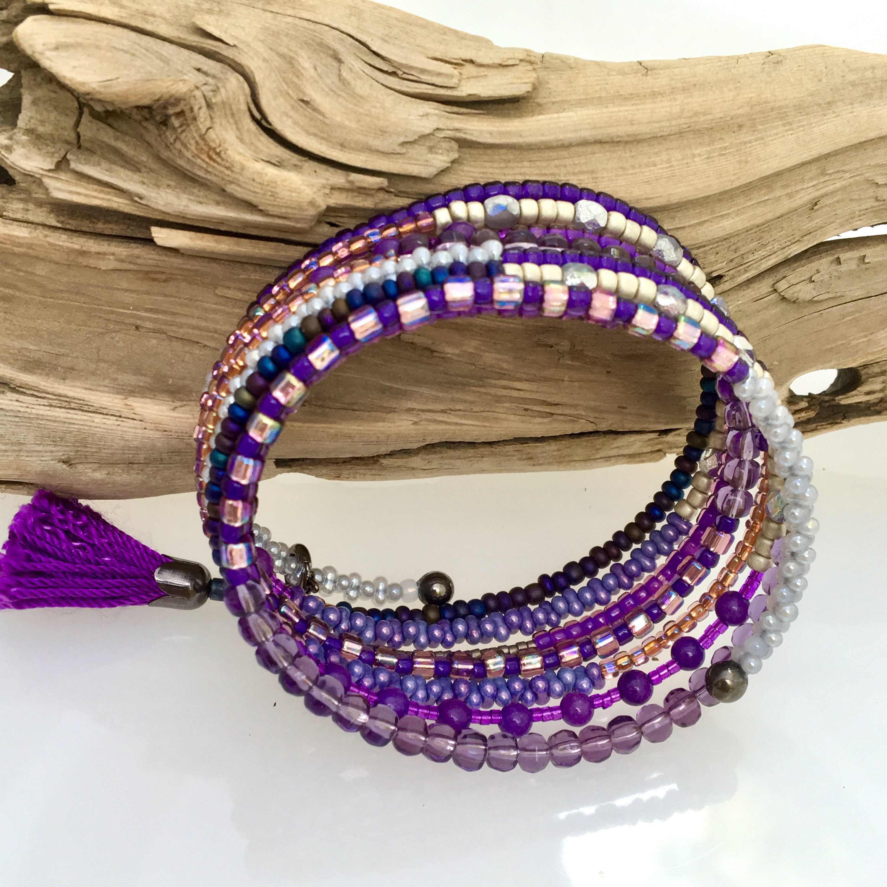 Glass Bead Wrap Bracelet Lots of Purple, Rich Riot of Royal Colors ...