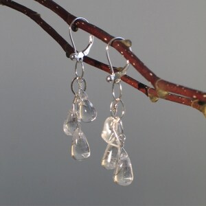 Crystal Quartz Dangle Earrings, Let It Rain, Handmade Triple Raindrops and Sterling Earrings image 5