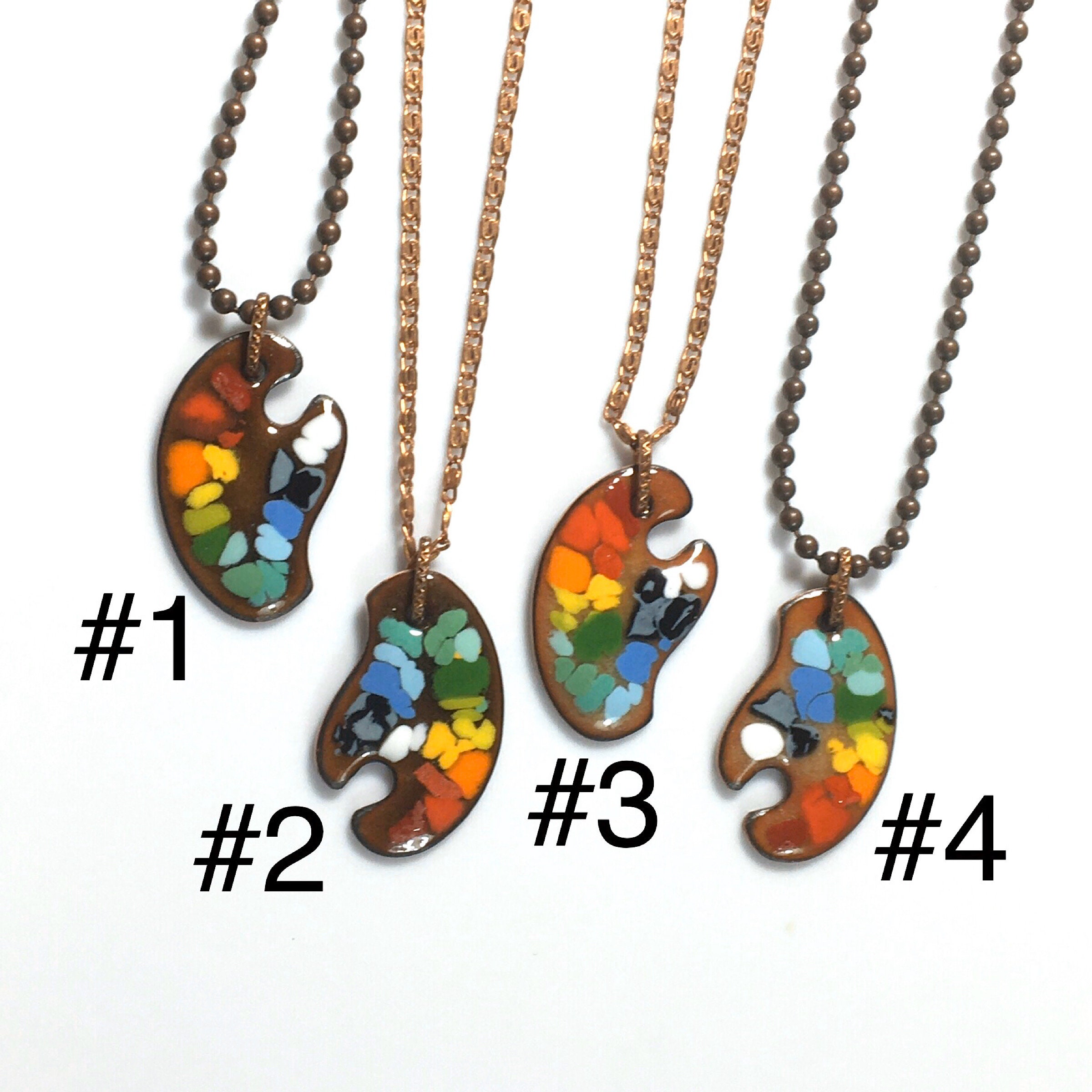 Painters Palettes Pendants, Copper Enamel Necklace for Artist & Art