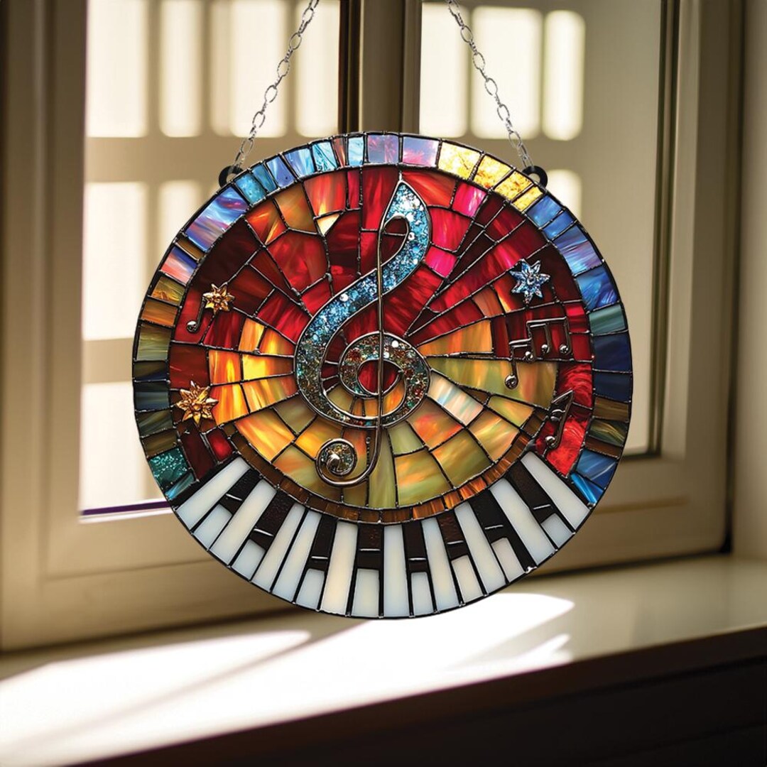 Custom Musical Note Faux Stained Glass Suncatcher, Treble Clef Acrylic ...
