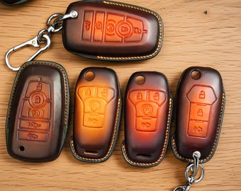 Leather Key Fob Cover Compatible with F-Series & Pickup Trucks, Flip Key Case, Personalized Logo