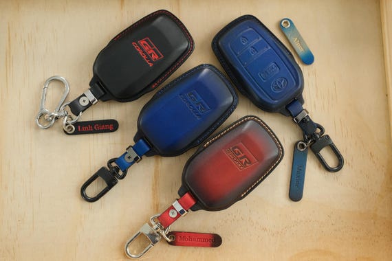 Custom Handmade Leather Key Fob Cover for Toyota GR Corolla, Corolla Altis, Cross & Full Series | Personalized Name Logo Key Case
