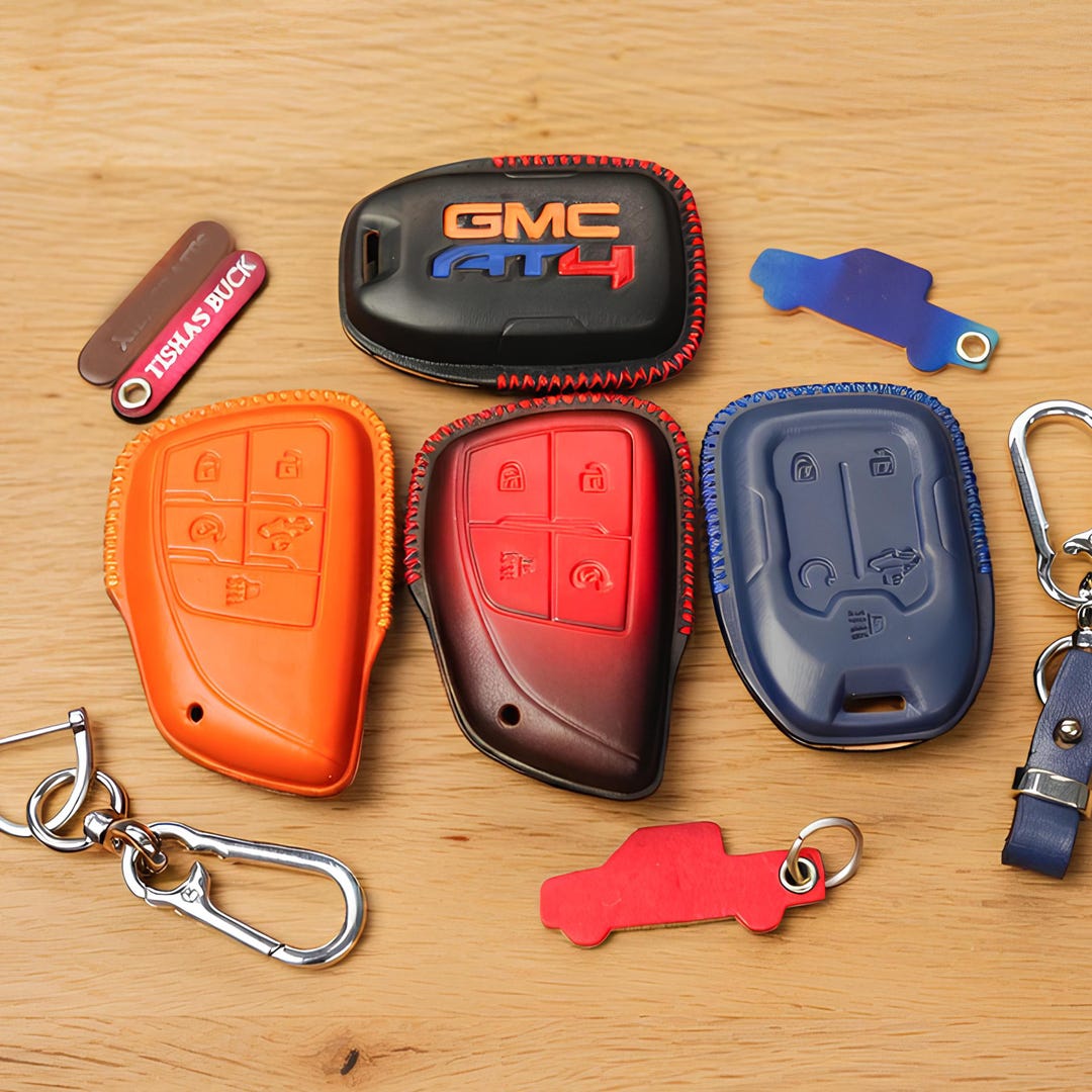 Leather Key Fob Cover Fit GMC Sierra 1500 2500 At4 Denali Hummev HD X ...