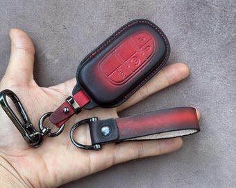 Leather Key Fob Cover Case Charger Challenger Srt Hellcat Scat Pack Bee Super 1320 Demon Hornet Dart Durango Journey Daytona Custom Logo