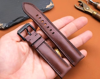 Brown Genuine Leather Watch Strap Handmade Custom Replacement Band, All Sizes 20mm 21mm 22mm 24mm 26mm Personalized