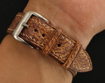 Patina Brown Vegetable-Tanned Leather Watch Strap Handmade Genuine Replacement Band, Custom Sizes 16mm 18mm 20mm 22mm 24mm Personalization