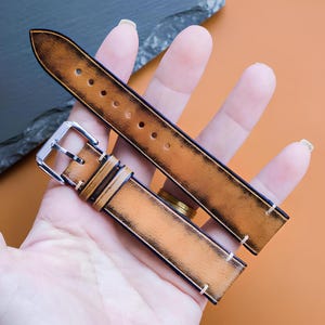 Uhrenarmband aus pflanzlich gegerbtem Leder Patina Braun Echtleder Ersatzband 16mm 18mm 20mm 22mm 24mm Personalisierung