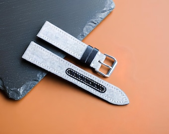 Canvas watch strap light gray leather handmade custom logo sizes 26mm 24mm 23mm 22mm 21mm 20mm 19mm 18mm 17mm 16mm
