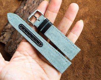 Canvas watch strap  Sage Green leather handmade custom logo sizes 26mm 24mm 23mm 22mm 21mm 20mm 19mm 18mm 17mm 16mm