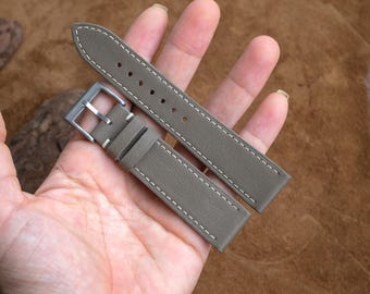 Bracelet de montre en cuir Swift gris foncé de haute qualité - Bracelet de rechange authentique fait main, tailles personnalisées 16 mm 18 mm 20 mm 22 mm 24 mm, personnalisé