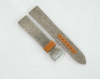 Canvas Leather Watch Strap – Handmade Genuine Replacement Band, Custom Logo & Sizes 16mm 18mm 20mm 22mm 24mm