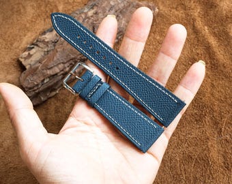 Navy Epsom Leather Watch Strap, Customizable Strap Sizes, 24mm, 23mm, 22mm, 21mm, 20mm, 19mm, 18mm