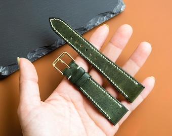 Olive Cowhide Leather Strap Bands, Handmade  Leather Watch Strap, Bebele Strap Watch 18mm 19mm 20mm 21mm 22mm 23mm 24mm