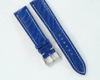 Blue Ostrich Leg Leather Watch Strap, 16mm 17mm 18mm 19mm 20mm 21mm 22mm 23mm 24mm 26mm, Custom Size, Personalized Name Logo
