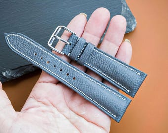 Light Grey Epsom Leather Watch Strap, Customizable Strap Sizes, 24mm, 23mm, 22mm, 21mm, 20mm, 19mm, 18mm
