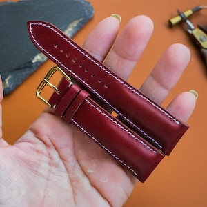 Bracelet de montre en cuir Oxblood Swift - Rembourré ou plat, véritable bracelet de rechange fait main, toutes les tailles de 14 mm à 26 mm