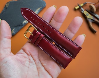 Oxblood Swift Leather Watch Strap – Padded or Flat, Handmade Genuine Replacement Band, All Sizes from 14mm to 26mm