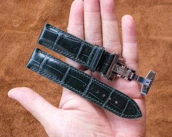 Dark Green Alligator Leather Watch Band – Personalized Handmade Watch Strap, Custom Size Options
