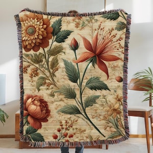 Floral Woven Cotton Blanket: Boho Home Decor Throw