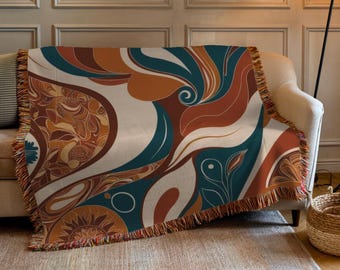 Boho gewebte Decke: Neutrales abstraktes Design, afghanischer Baumwolle