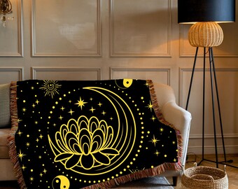 Lotus Mond Webdecke | Himmlischer Yin Yang-Sternen-Überwurf