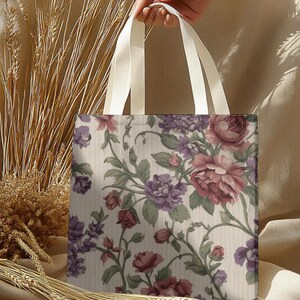 Floral Tote Bag: Reusable Polyester Carryall - Eco-Friendly Boho Style