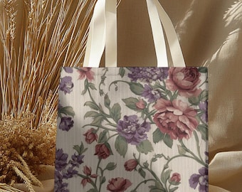 Floral Tote Bag: Reusable Polyester Carryall - Eco-Friendly Boho Style
