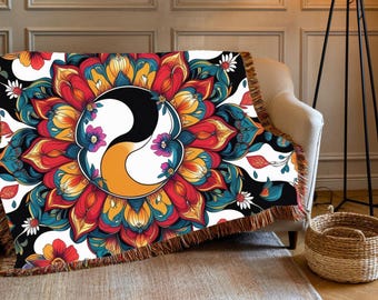 Boho Floral Yin Yang Webdecke: Baumwollüberwurf