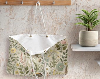 Boho Floral Weekender Bag: Stylish Travel Tote with Rope Handles