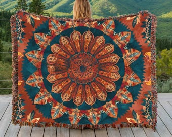 Couverture tissée mandala : housse de canapé minimaliste bohème