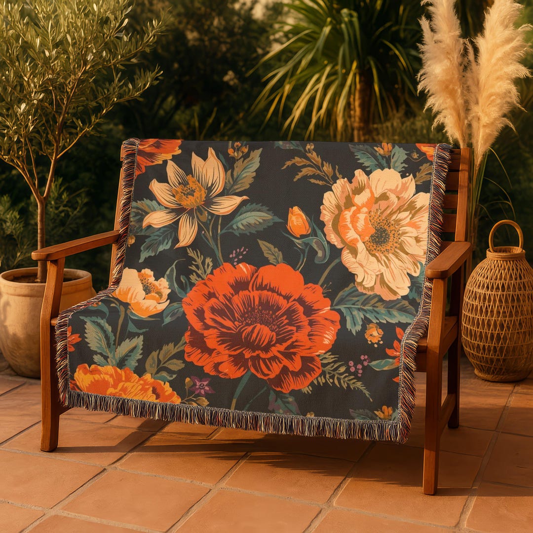 Vintage Floral Woven Blanket | Rose Tapestry Throw, Cottagecore Décor ...