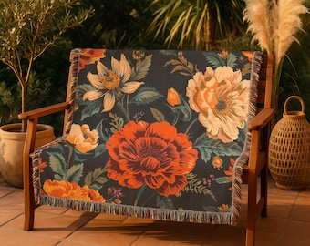 Vintage Floral Woven Blanket | Rose Tapestry Throw, Cottagecore Décor