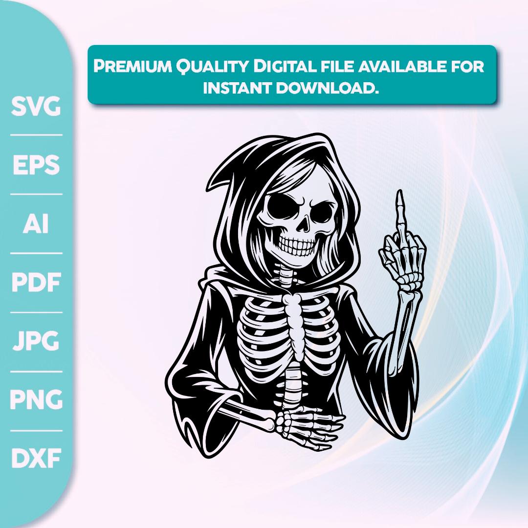 Female Grim Reaper Skeleton Cut Files EPS-SVG-PNG Instant Download Laser,Grim Reaper Skeleton Cut Files,Grim Reaper finger Skull Vector