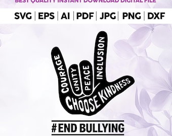 Unity Day,Anti Bullying Love Hand Sign Language,Choose Kindness End Bullying,Cricut Cut File,Rock On svg,Rock And Roll svg,Rock Hand svg