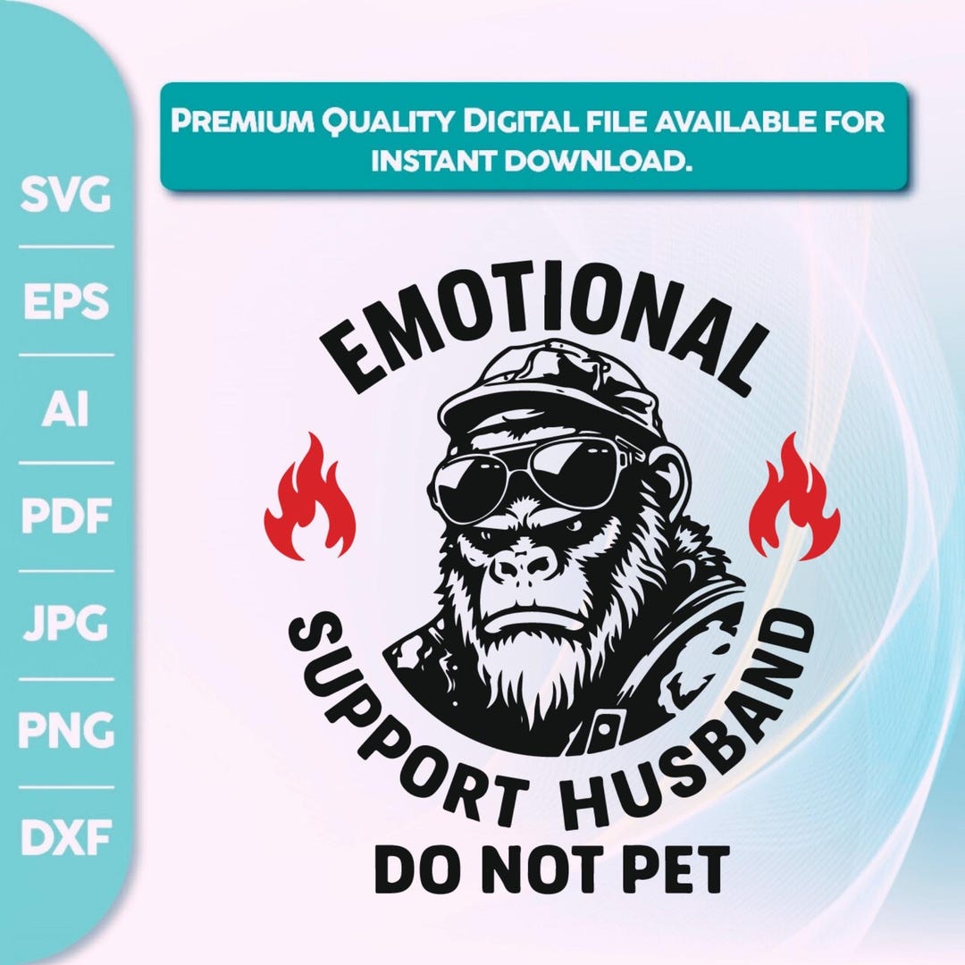 Funny Emotional Support Husband SVG Png,funny Monkey Svg,husband ...