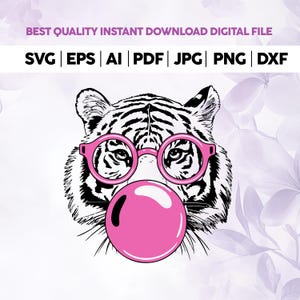 tiger blowing bubble png,Tiger svg,tiger with glasses bubble gum,Tiger PNG,igers Mascot Preppy PNG,Cricutmascot logo VectorTigers and Bubble