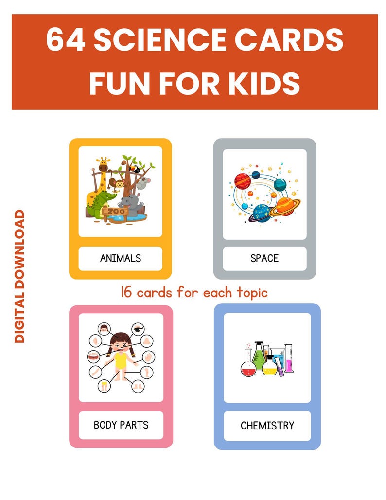 64 Cute Science-themed Flashcards for Kids | Digital PDF for ...